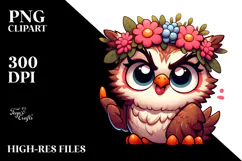 Silly Cartoon Owl with Flower Crown PNG Product Image 2