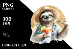 Watercolor Sloth in Beachwear PNG Product Image 2
