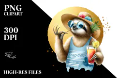Watercolor Sloth in Beachwear PNG Product Image 2
