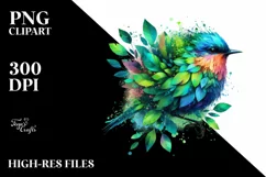 Abstract Bird with Plant Leaves, PNG Product Image 1