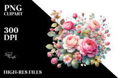 Watercolor Small Pink Roses PNG Product Image 2