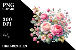 Watercolor Small Pink Roses PNG Product Image 2