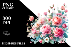 Watercolor Small Pink Roses PNG Product Image 2