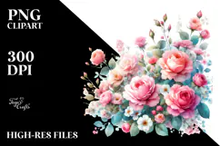Watercolor Small Pink Roses PNG Product Image 2