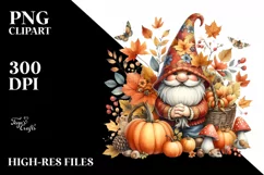 Detailed Autumn Gnome Watercolor PNG Product Image 1