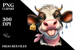 Funny Cute Cow Portrait | Watercolor Clipart Product Image 3