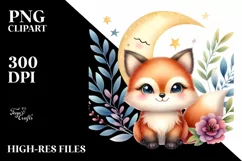 Colorful Baby Fox with Moon, PNG Product Image 1