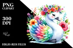 Cartoon-Style Vibrant Swan with Flower Crown | Clipart Product Image 3