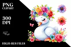 Cartoon-Style Vibrant Swan with Flower Crown | Clipart Product Image 3