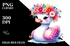 Cartoon-Style Vibrant Swan with Flower Crown | Clipart Product Image 1