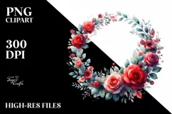 Vibrant Red Roses Wreath | Sublimation Clipart Product Image 1