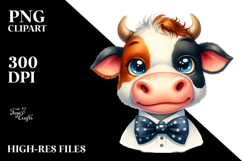 Funny Baby Cow with Bow and Tie PNG Product Image 2