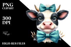 Funny Baby Cow with Bow and Tie PNG Product Image 2