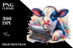Colorful Baby Cow Typewriter PNG Product Image 3