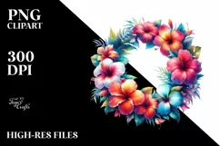 Vibrant Wreath with Hawaiian Flowers | Sublimation | Clipart Product Image 1