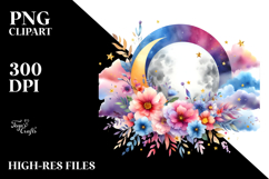 Wimsical Moon with Flowers and Cloud | Sublimation | Clipart Product Image 2