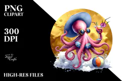 Beach Octopus with Cocktail PNG Product Image 2