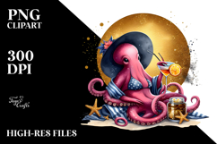Beach Octopus with Cocktail PNG Product Image 2