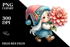 Cute Baby Gnome with Dahlia PNG Product Image 2