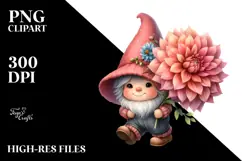 Cute Baby Gnome with Dahlia PNG Product Image 2