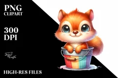 Colorful Smiling Baby Squirrel in Bucket Clipart Product Image 1