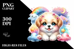 Colorful Baby Puppy with Stars Clouds | Sublimation Clipart Product Image 3