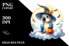 Cute Baby Macaw Halloween Retro Cloud Watercolor PNG Product Image 1