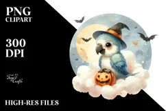 Cute Macaw Halloween Retro Cloud Watercolor PNG Product Image 1