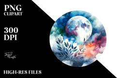Vibrant Watercolor Abstract Moon Clipart Product Image 2