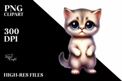 Watercolor Baby Cat Big Eyes Clipart Product Image 1