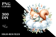 Cute Squirrel Sleeping on a Cloud | Clipart Product Image 2