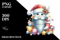 Watercolor Cat with Santa Hat, High-Res PNG Product Image 2