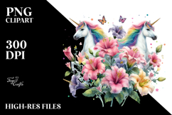 Colorful Watercolor Unicorn Flower Clipart Product Image 2