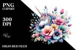 Colorful Watercolor Unicorn Flower Clipart Product Image 2