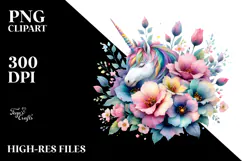 Colorful Watercolor Unicorn Flower Clipart Product Image 2