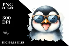 Funny Cute Penguin Portrait | Watercolor Clipart Product Image 1