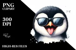 Funny Cute Penguin Portrait | Watercolor Clipart Product Image 1