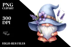 Cute Gnome with Big Hat and Lavender PNG Product Image 2