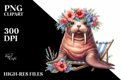 Watercolor Beach Chair Walrus Clipart Product Image 1