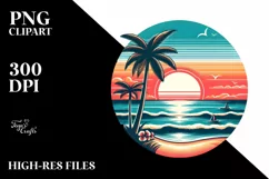 Retro Tropical Beach Sunset Clipart | Clipart Product Image 3