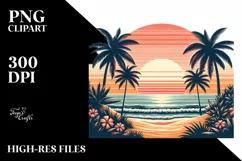 Retro Tropical Beach Sunset Clipart | Clipart Product Image 1