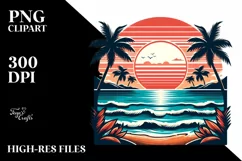 Retro Tropical Beach Sunset Clipart | Clipart Product Image 1