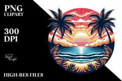 Retro Tropical Beach Sunset Clipart | Clipart Product Image 3