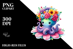 Cute Octopus Vivid Flower Crown PNG Product Image 2