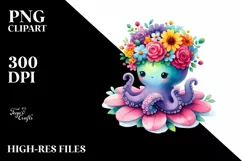 Cute Octopus Vivid Flower Crown PNG Product Image 3
