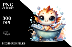 Cute Baby Dragon in Bath Tub, High-Res PNG Product Image 2