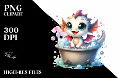 Smiling Baby Dragon in a Bath Tub | Clipart Product Image 1