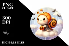 Cute Snail Halloween Retro Cloud Watercolor PNG Product Image 1