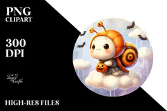Cute Snail Halloween Retro Cloud Watercolor PNG Product Image 2