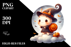 Cute Snail Halloween Retro Cloud Watercolor PNG Product Image 2